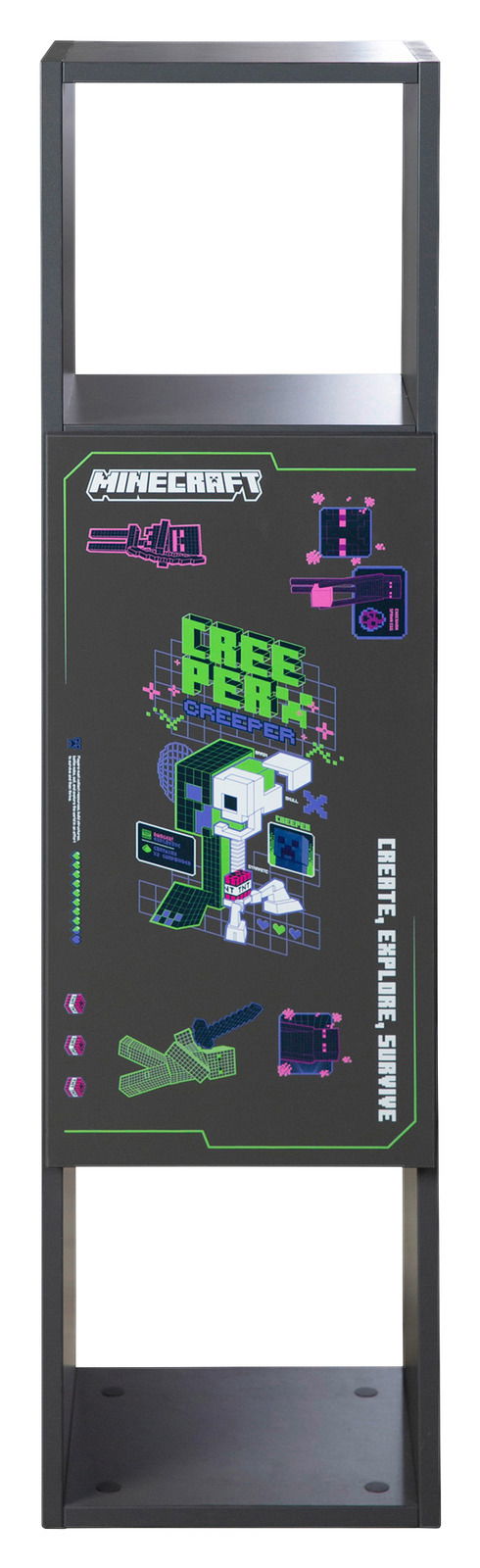 Minecraft Vitrine mit Creeper-Design, frontal betrachtet