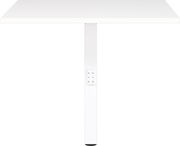 Weiße Eckverbindung aus Metall, frontal von vorne betrachtet, zur Stabilisierung von Tischplatten.