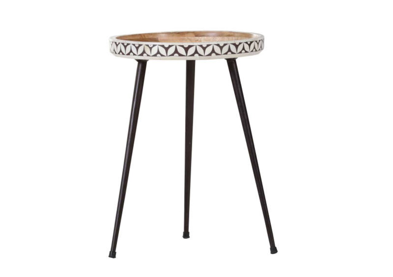 Landscape Beistelltisch GATSBY Runder Beistelltisch mit dekorativem Rand und drei schlanken Beinen, seitliche Perspektive