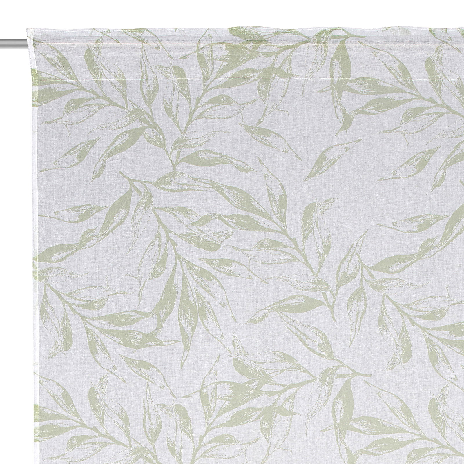 Fertigvorhang Flora 140x245 mit grünem Blattmuster auf weißem Hintergrund, Vorderansicht