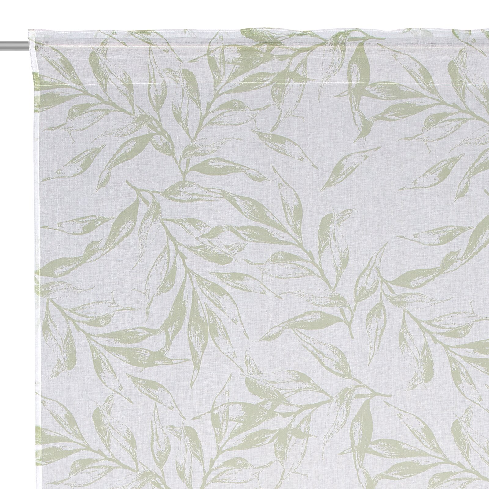Fertigvorhang Flora 140x245 mit grünem Blattmuster auf weißem Hintergrund, Vorderansicht