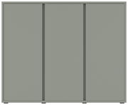 Frontansicht eines modernen, grauen Schuhschranks mit drei Türen.