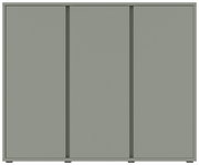 Frontansicht eines modernen, grauen Schuhschranks mit drei Türen.