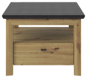 Beistelltisch aus Holz mit dunkler Tischplatte, Frontalansicht