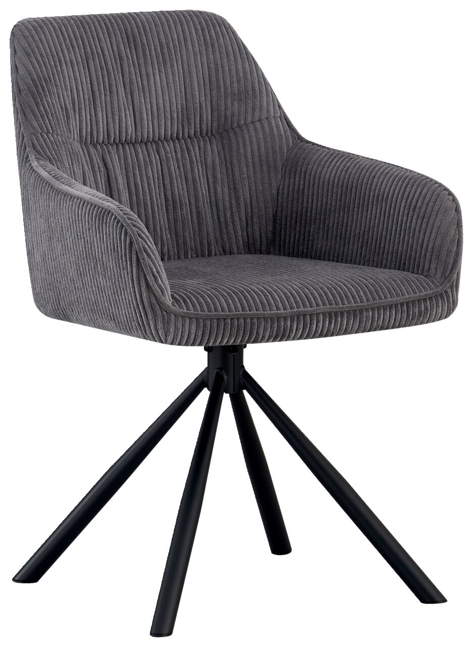 Z2 Armlehnstuhl LISA Grauer Armlehnstuhl mit geripptem Stoffbezug und schwarzem Metallgestell, seitliche Perspektive