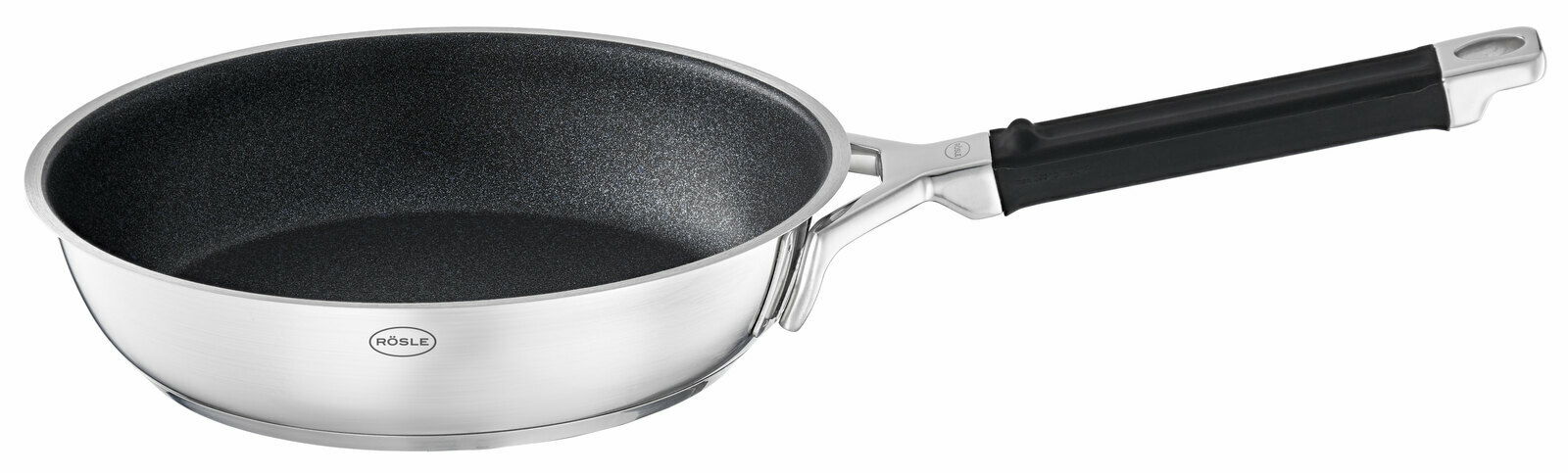 Bratpfanne 24cm Silence Pro aus Edelstahl mit Antihaftbeschichtung, seitliche Perspektive