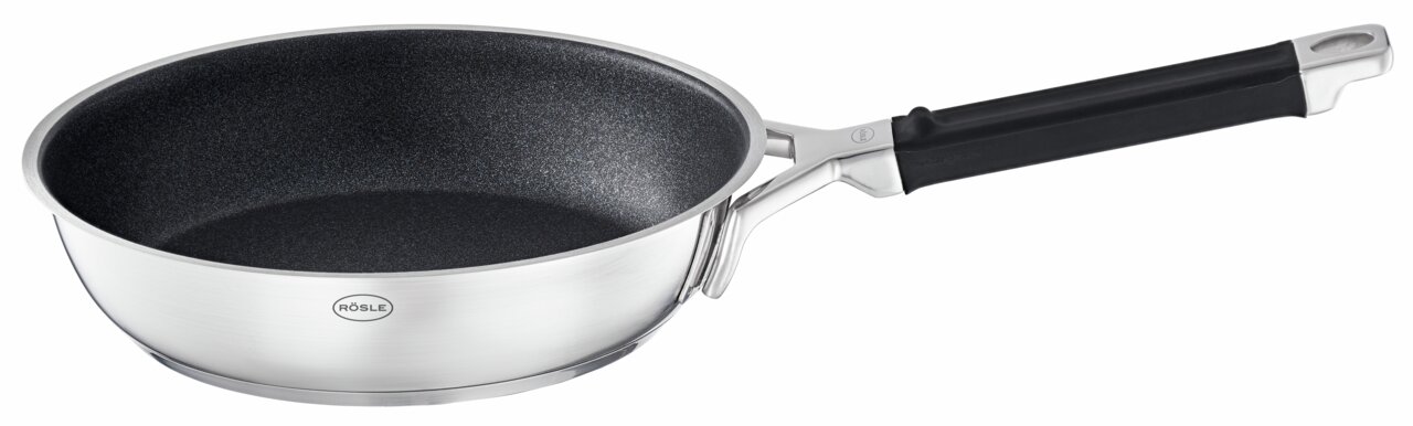 Bratpfanne 24cm Silence Pro aus Edelstahl mit Antihaftbeschichtung, seitliche Perspektive