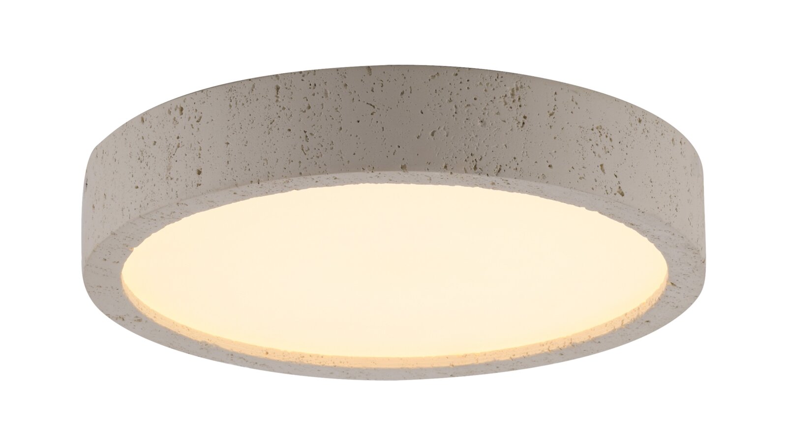Schöner Wohnen LED-plafondlamp TRAVENTA Runde LED-Deckenleuchte in Betonoptik mit warmweiß leuchtendem Diffusor, Ansicht von unten leicht schräg