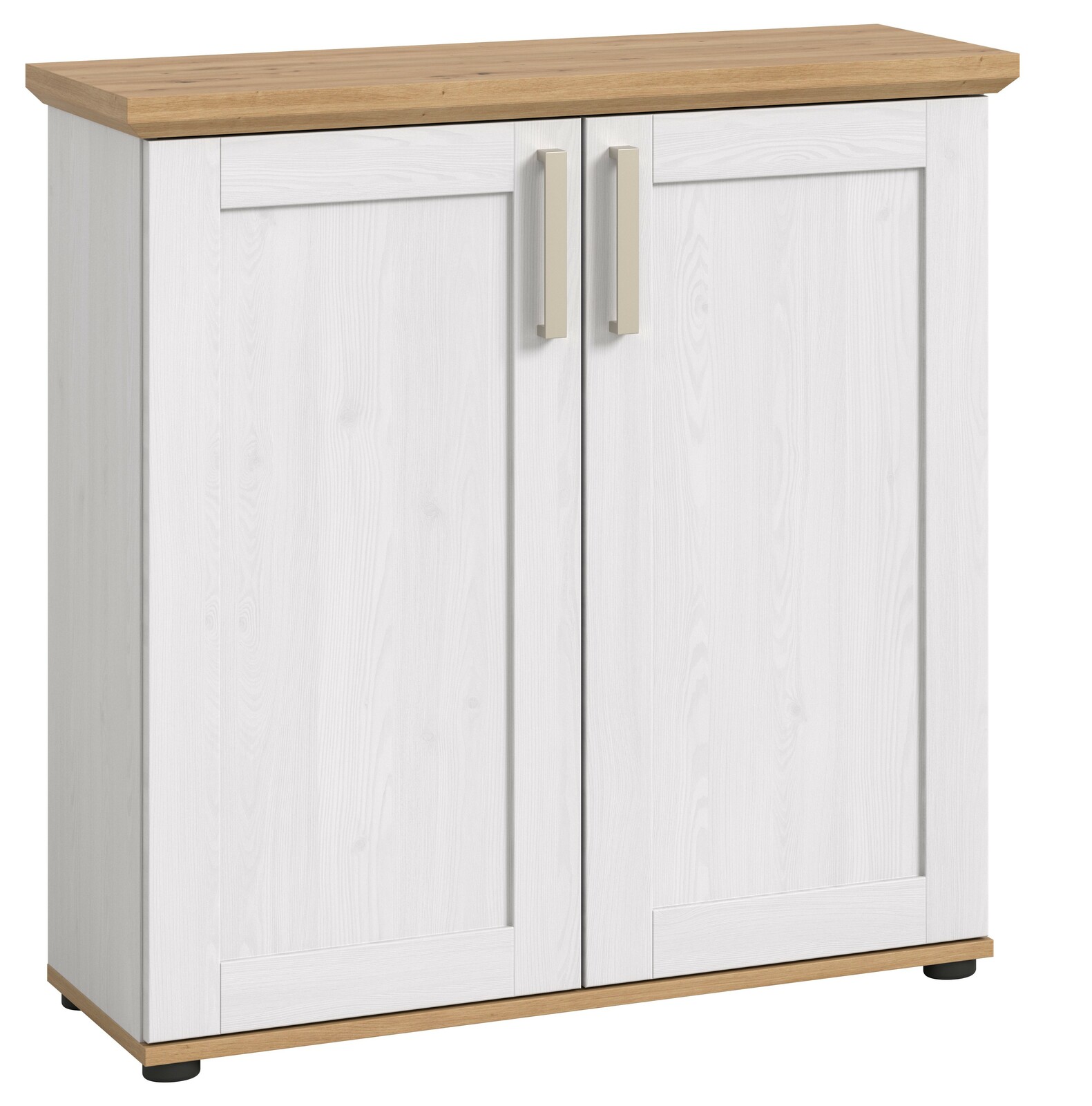 MID.YOU Highboard VERONA Weißes Highboard mit zwei Türen und Holzplatte, Frontalansicht