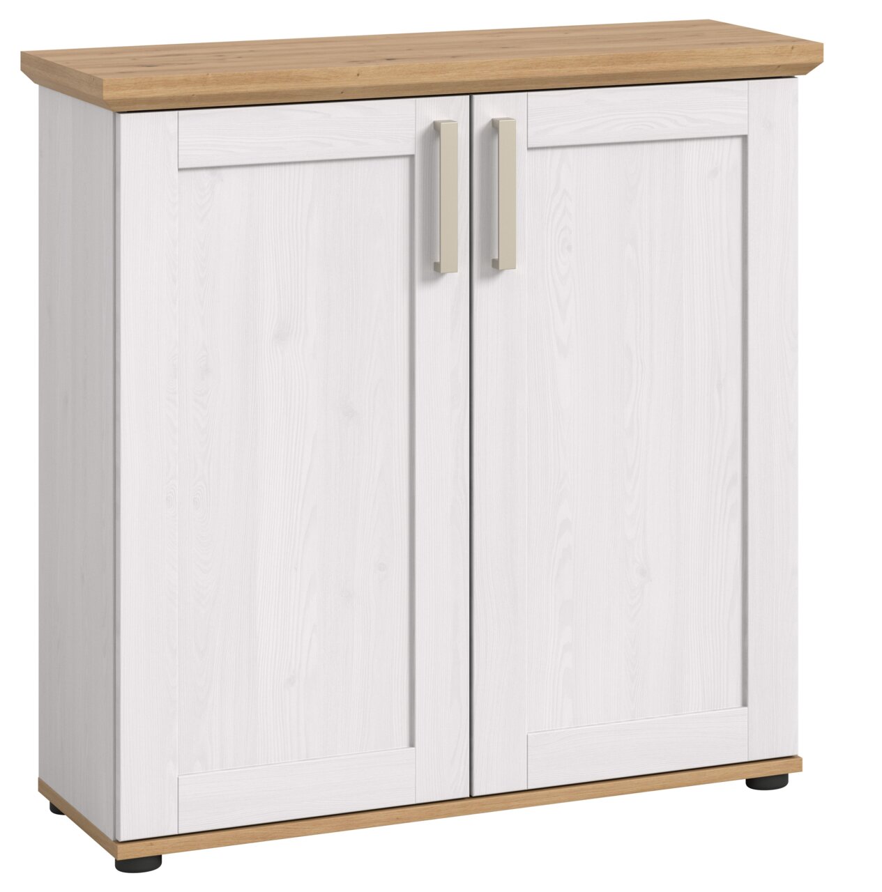 MID.YOU Highboard VERONA Weißes Highboard mit zwei Türen und Holzplatte, Frontalansicht