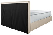 Boxbed 140 in zijaanzicht met een beige frame en een zwart hoofdeinde.