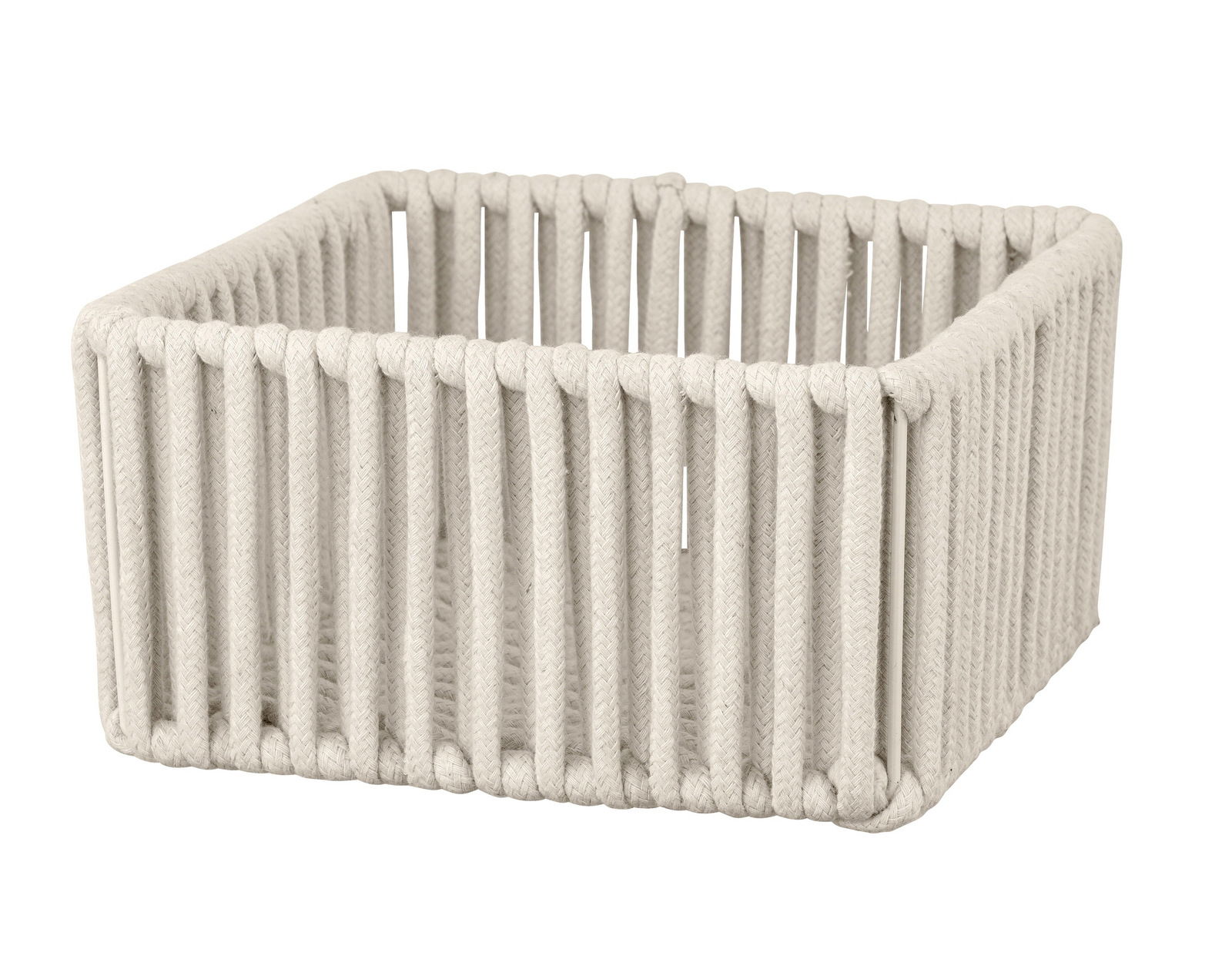 Rechteckiger Badkorb Zovo M in natürlicher Farbe, aus geflochtenem Material, seitliche Perspektive