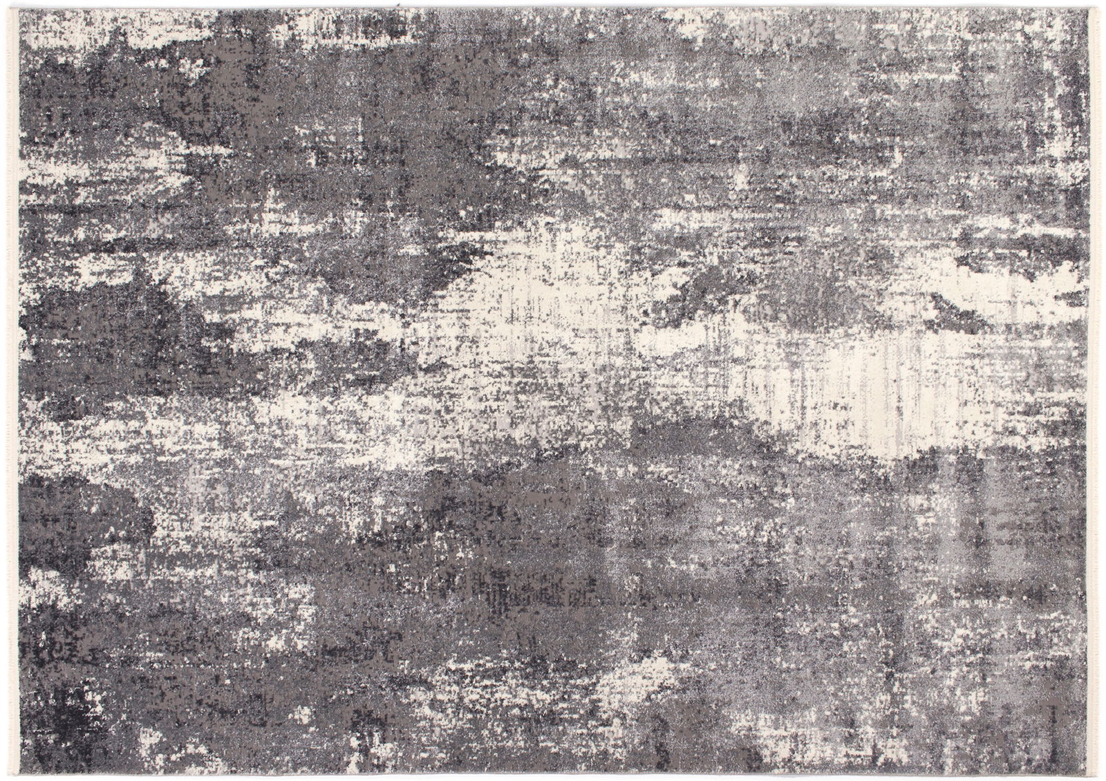Designer Teppich in Grau- und Weißtönen mit abstraktem Muster, Draufsicht