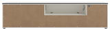 Frontansicht eines XL-TV-Lowboards mit offenen Fächern und brauner Holzoptik.