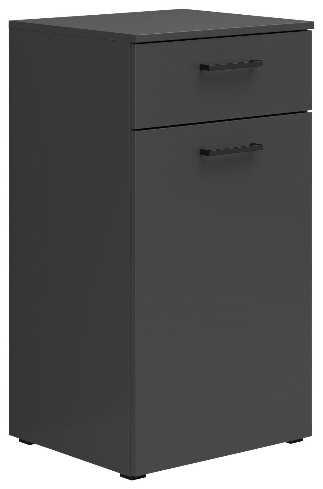 Carryhome Kommode MULTISTAURAUM Schwarze Kommode mit zwei Schubladen, seitliche Perspektive