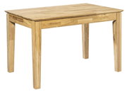 Holzesstisch mit rechteckiger Tischplatte, aus hellem Holz gefertigt, in seitlicher Perspektive.
