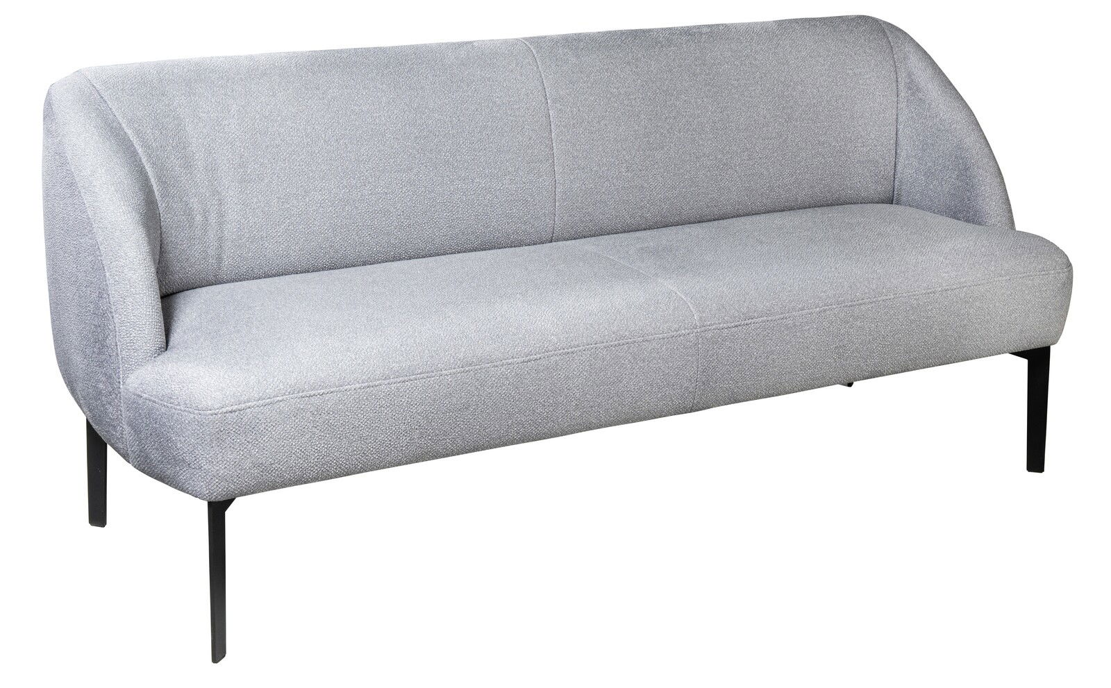 Moderano Bank CURVE Graue Bank mit modernem Design und schwarzen Metallbeinen, seitliche Perspektive