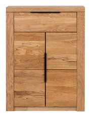 Houten schoenenkast met twee deuren en een lade, vooraanzicht