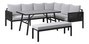 Gartenlounge-Set mit Ecksofa, Tisch und Bank in moderner Perspektive