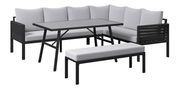 Gartenlounge-Set mit Ecksofa, Tisch und Bank in moderner Perspektive