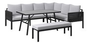 Gartenlounge-Set mit Ecksofa, Tisch und Bank in moderner Perspektive