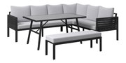 Gartenlounge-Set mit Ecksofa, Tisch und Bank in moderner Perspektive