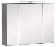 Moderner Spiegelschrank mit drei Türen und integrierter Beleuchtung, Frontalansicht.