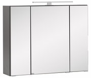 Moderner Spiegelschrank mit drei Türen und integrierter Beleuchtung, Frontalansicht.