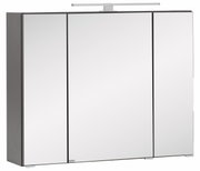 Moderner Spiegelschrank mit drei Türen und integrierter Beleuchtung, Frontalansicht.