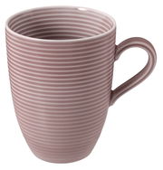 Rosa Becher mit Henkel, 0,35 l, mit horizontalen Streifen, seitliche Perspektive
