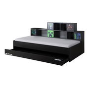 Jugendbett mit Minecraft-Motiven, seitliche Perspektive
