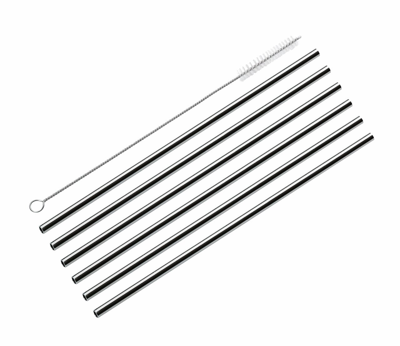 Cilio Trinkhalme 6er-Set STEEL Sechs gerade Edelstahl-Trinkhalme mit Reinigungsbürste, Draufsicht
