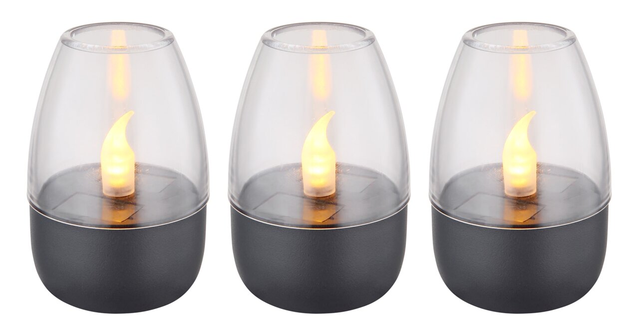 Dreier-Set von Solarleuchten mit flammenförmigem Licht, seitliche Perspektive