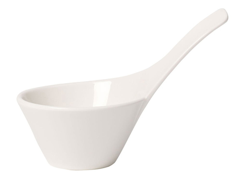 Weißes Dipschälchen aus der NewWave Kollektion mit elegantem Griff, seitliche Perspektive