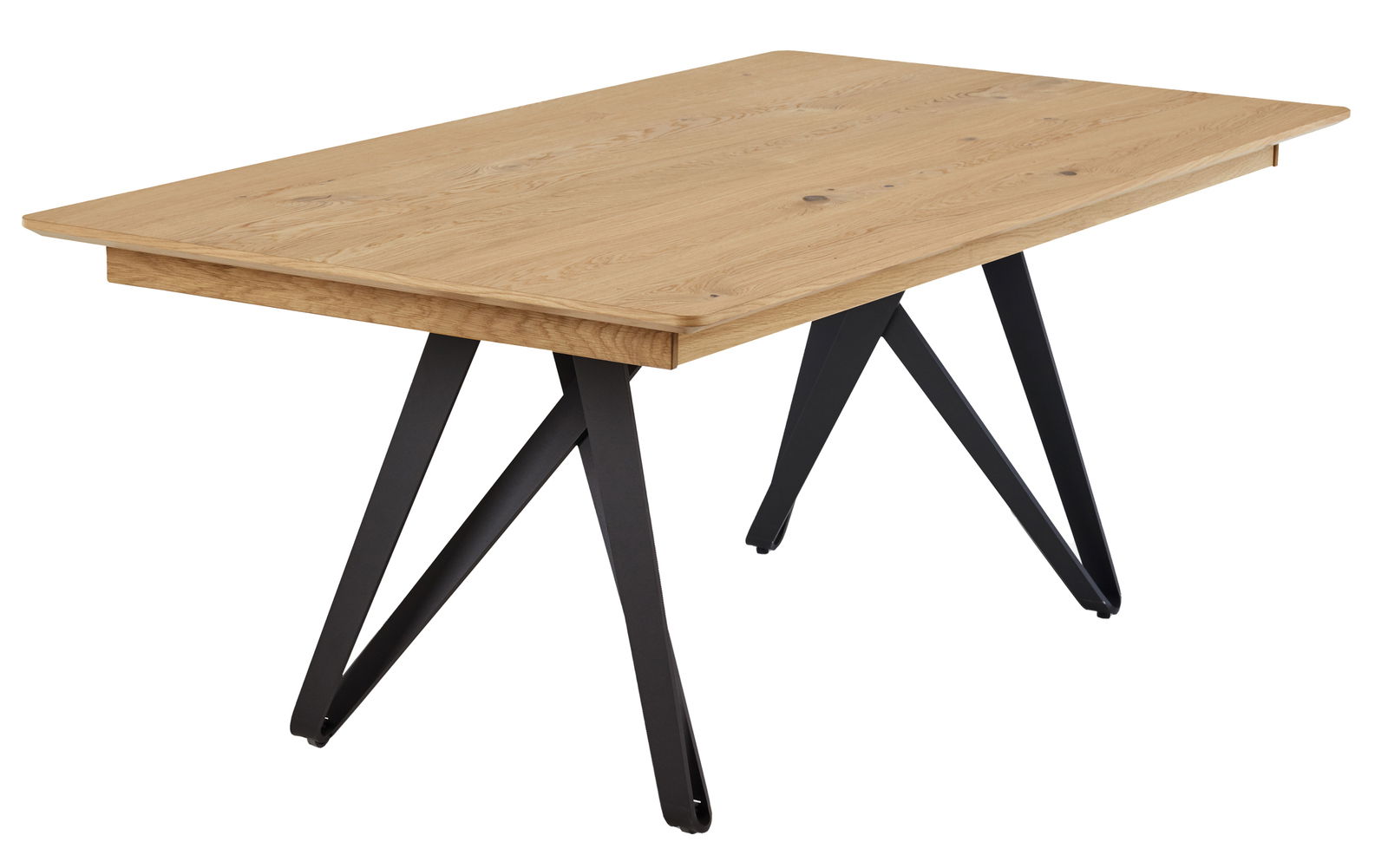 Venjakob Esstisch 116 RON Moderner Esstisch aus Holz mit schwarzen Metallbeinen, seitliche Perspektive