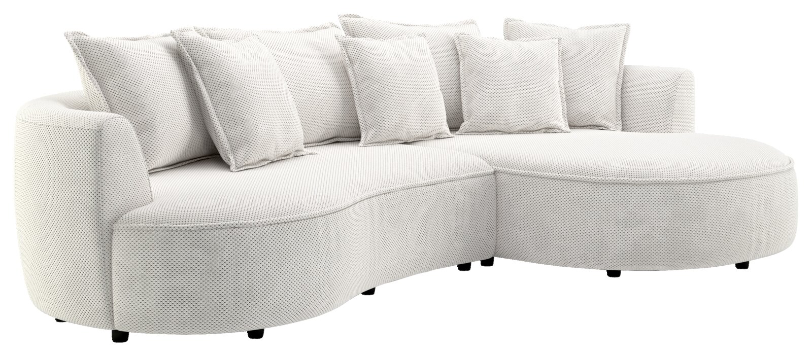Lounge Handmade Hoekbank LEVI Elegante, lichte ronde bank met meerdere kussens, zijaanzicht