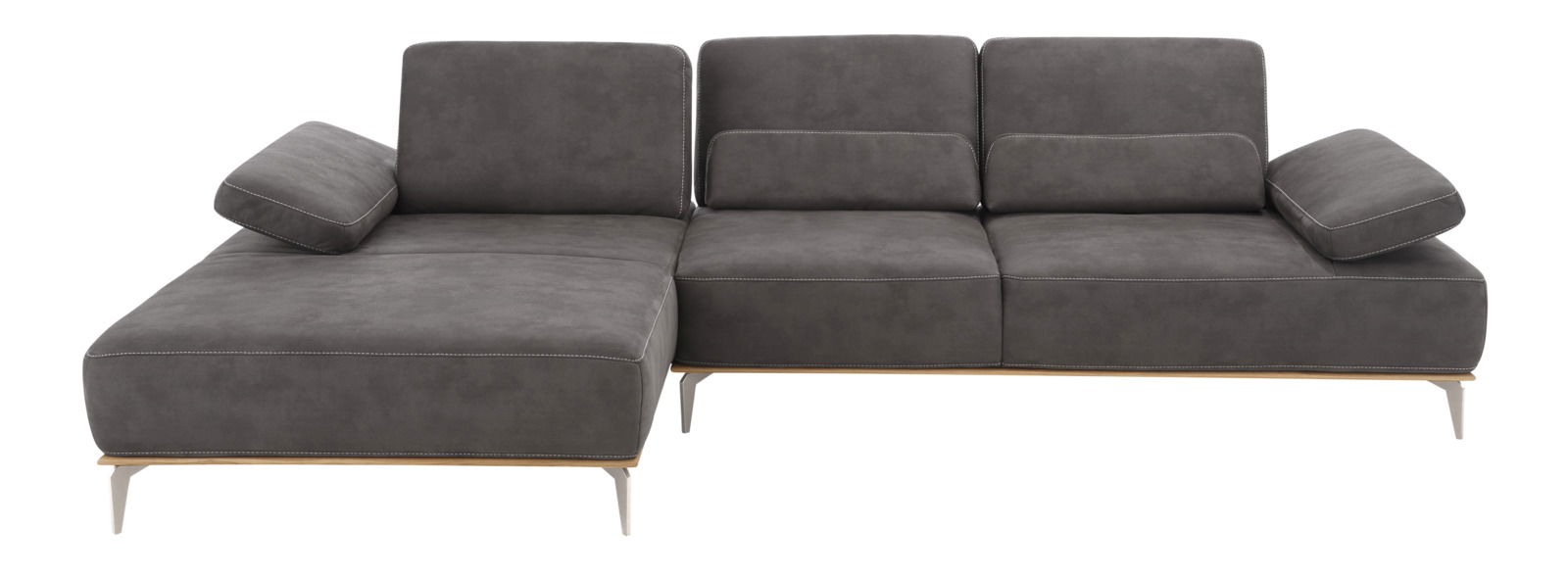 Graue Longchairkombination mit modernem Design, von vorne betrachtet.