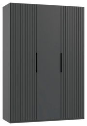 Drehtürenschrank 3-türig in dunklem Grau mit vertikalen Rillen, Frontalansicht