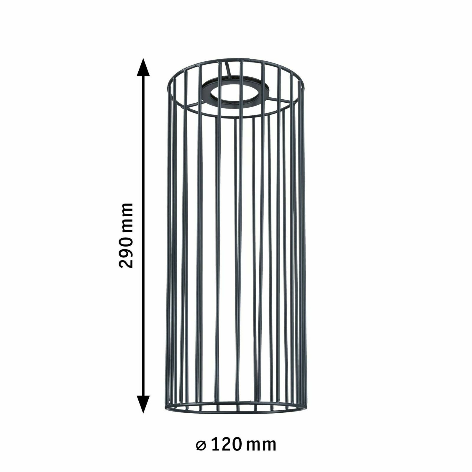 Zylindrischer Dekoschirm Biraha aus Metall mit vertikalen Streben, Höhe 290 mm, Durchmesser 120 mm, Ansicht von der Seite.