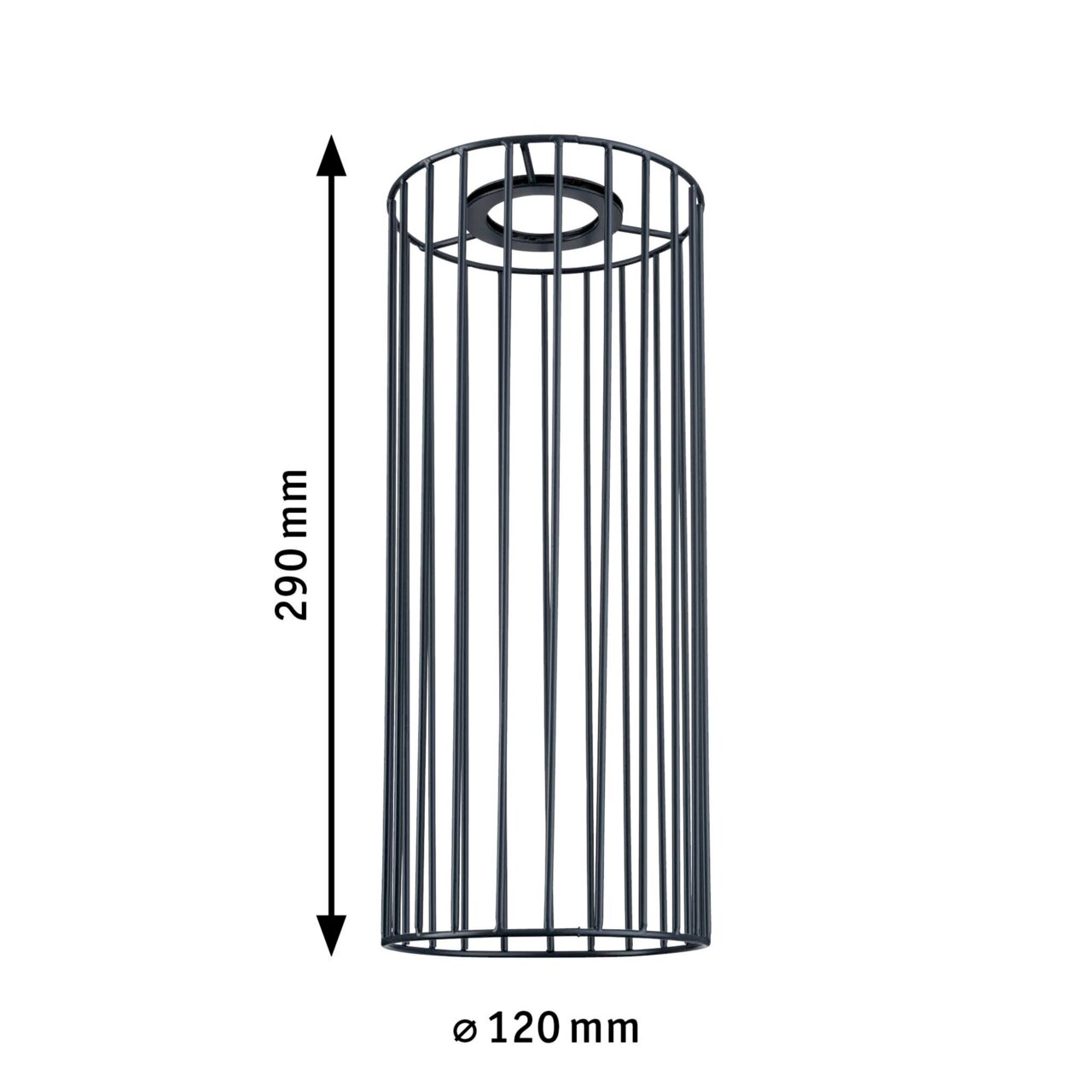 Zylindrischer Dekoschirm Biraha aus Metall mit vertikalen Streben, Höhe 290 mm, Durchmesser 120 mm, Ansicht von der Seite.