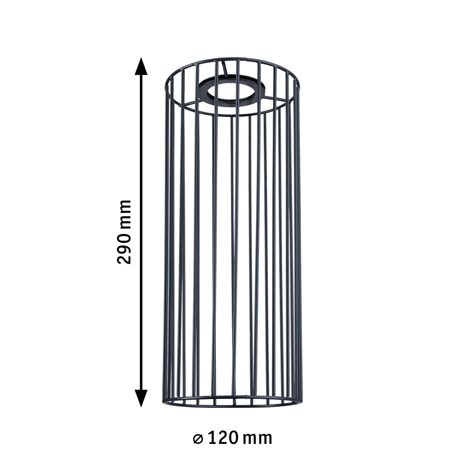 Zylindrischer Dekoschirm Biraha aus Metall mit vertikalen Streben, Höhe 290 mm, Durchmesser 120 mm, Ansicht von der Seite.