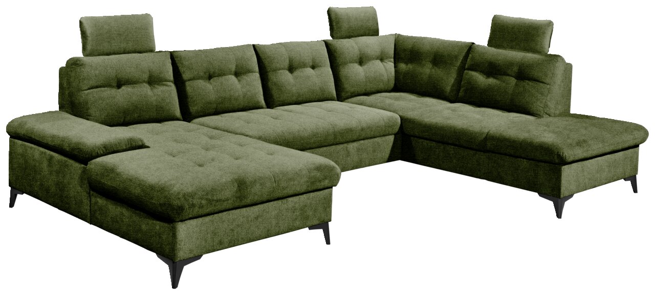 Grünes Ecksofa in U-Form mit verstellbaren Kopfstützen, Vorderansicht