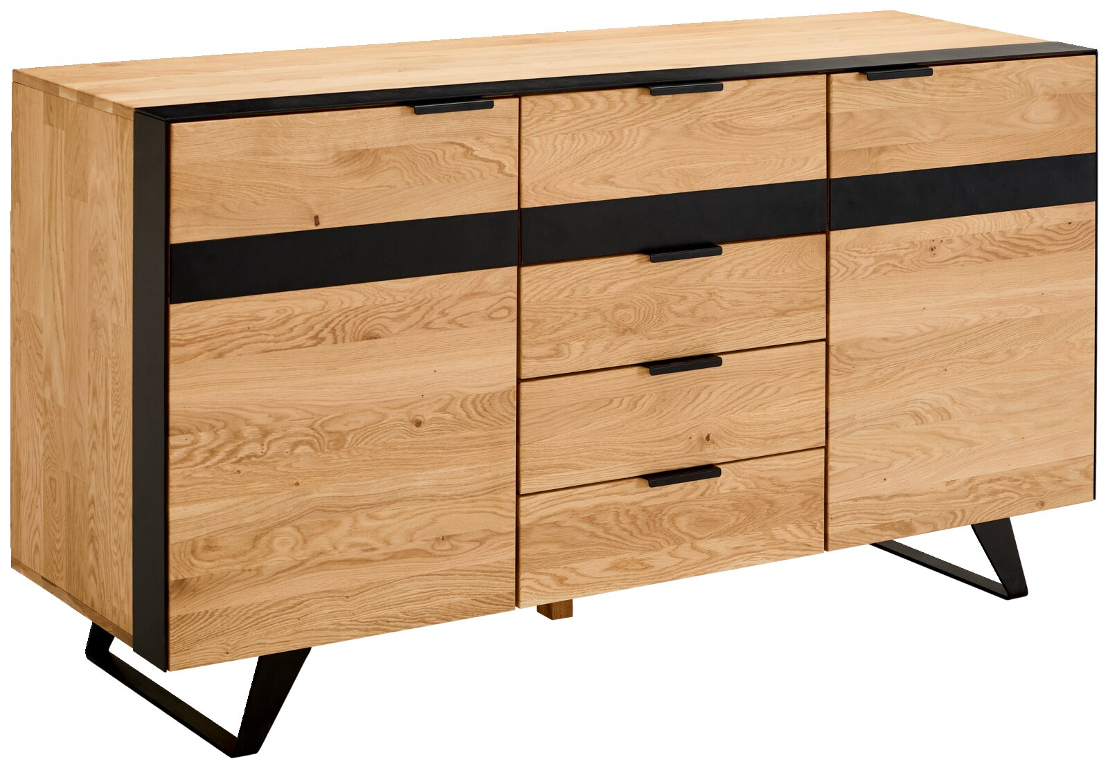 Landscape Sideboard ZAFIRO Modernes Sideboard aus hellem Holz mit schwarzen Akzenten, seitliche Perspektive