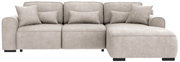 Beige Rundecke (L) mit mehreren Kissen, frontal betrachtet
