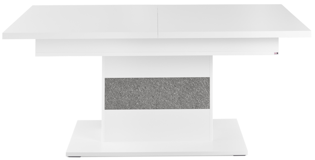 Moderner weißer Funktions-Esstisch mit grauem Akzent, Frontalansicht