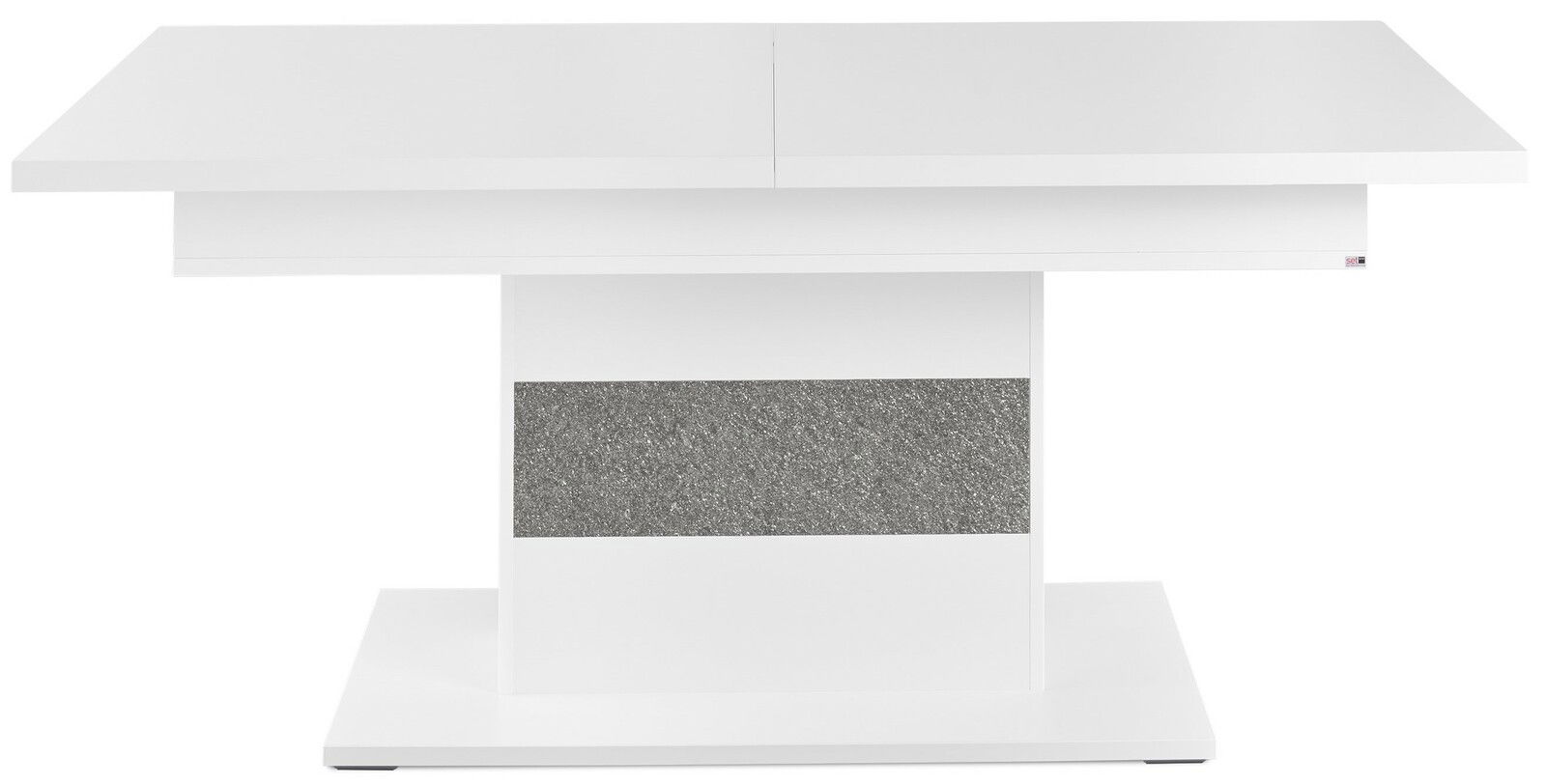 Moderner weißer Funktions-Esstisch mit grauem Akzent, Frontalansicht