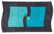 Badteppich in rechteckiger Form mit abstraktem blau-schwarzem Muster, Draufsicht