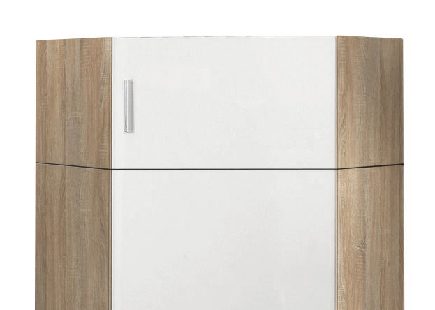 Eckaufsatz T54 in Holzoptik mit weißer Tür, Frontalansicht