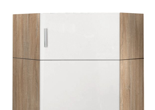 Hoekelement T54 in houtlook met witte deur, vooraanzicht