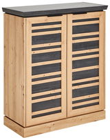Moderner Schuhschrank aus Holz mit zwei Türen, seitliche Perspektive